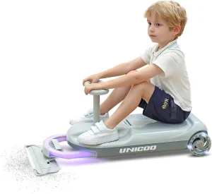 UNICOO Kids Electric Go Kart, 12V Rechargeable Ride-On Wiggle Car with Mood Light, Portable Go Cart with 5 Adjustable Speed, Clean Car for Ages 3-8, Perfect for Fun and Safe Indoor & Outdoor (Gray)