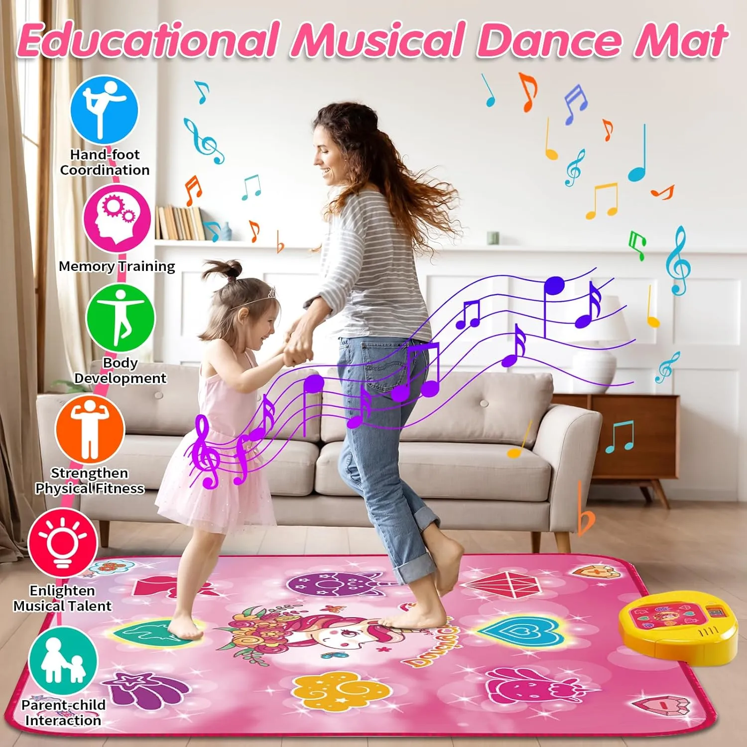 Unicorn Dance Mat Toys for 3-12 Year Old Girls, Dance Pad with LED Lights, Built-in Music, 6 Game Modes, Electronic Dancing Mat as Christmas Birthday Gift for 3 4 5 6 7 8 9  Girls (Pink)