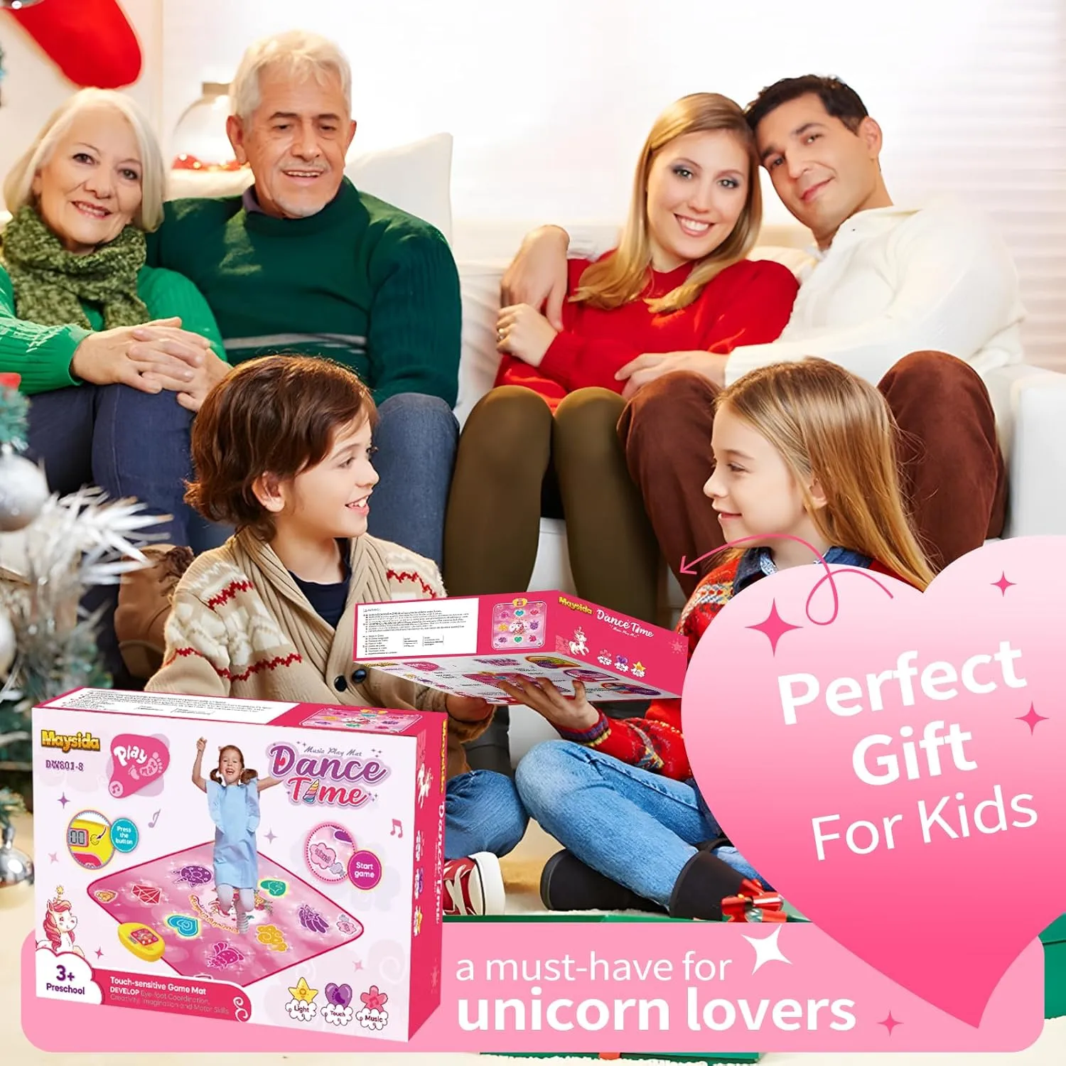 Unicorn Dance Mat Toys for 3-12 Year Old Girls, Dance Pad with LED Lights, Built-in Music, 6 Game Modes, Electronic Dancing Mat as Christmas Birthday Gift for 3 4 5 6 7 8 9  Girls (Pink)