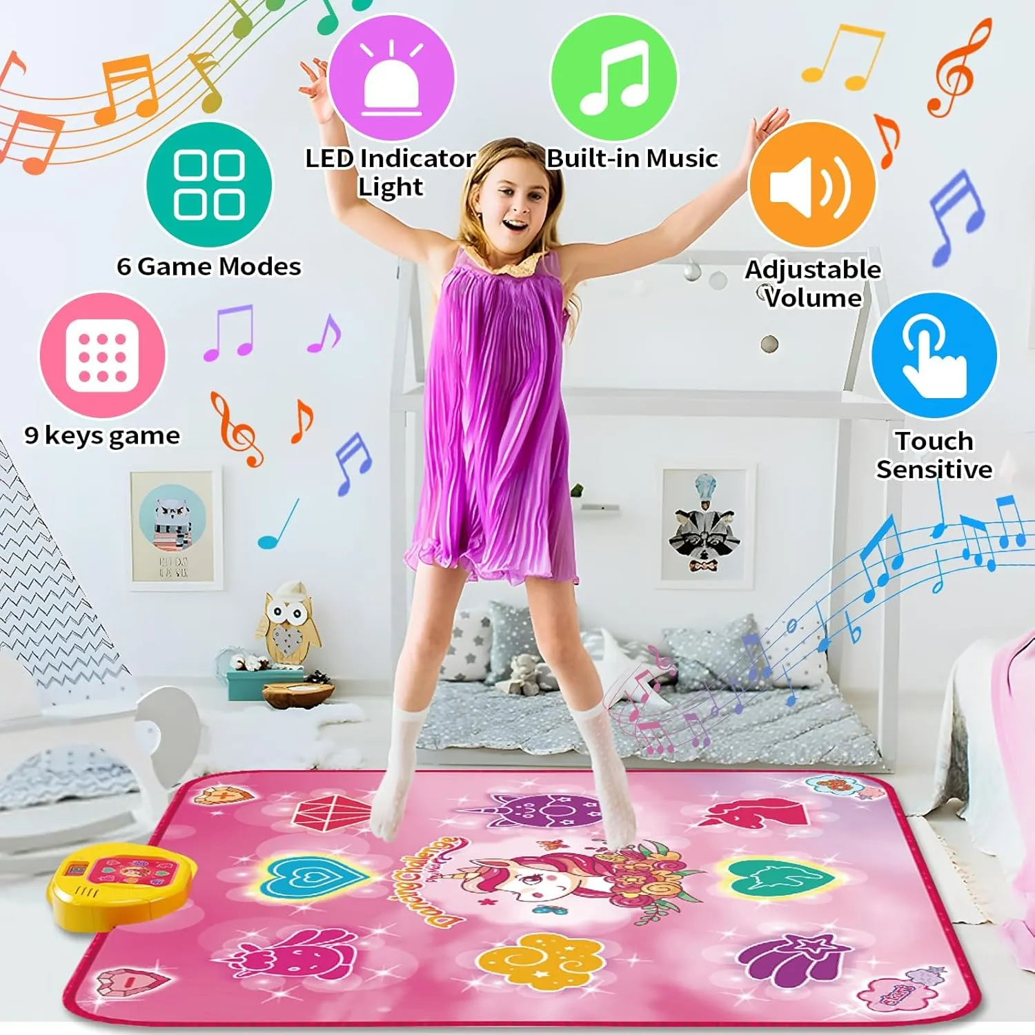 Unicorn Dance Mat Toys for 3-12 Year Old Girls, Dance Pad with LED Lights, Built-in Music, 6 Game Modes, Electronic Dancing Mat as Christmas Birthday Gift for 3 4 5 6 7 8 9  Girls (Pink)