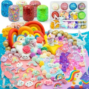 Unicorn Sensory Dough Kit -18oz 6PCS Glitter Doughs with 120pcs  Accessories, Colorful Sensory Dough for Girl, Non Toxic Color Clay for Toddlers with Unicorn Toys, Cutter