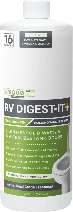 Unique RV Digest-It , Extra-Strength RV Toilet Treatment - Liquifies Waste and All Brands of Toilet Paper - Odor Eliminator (32 oz)