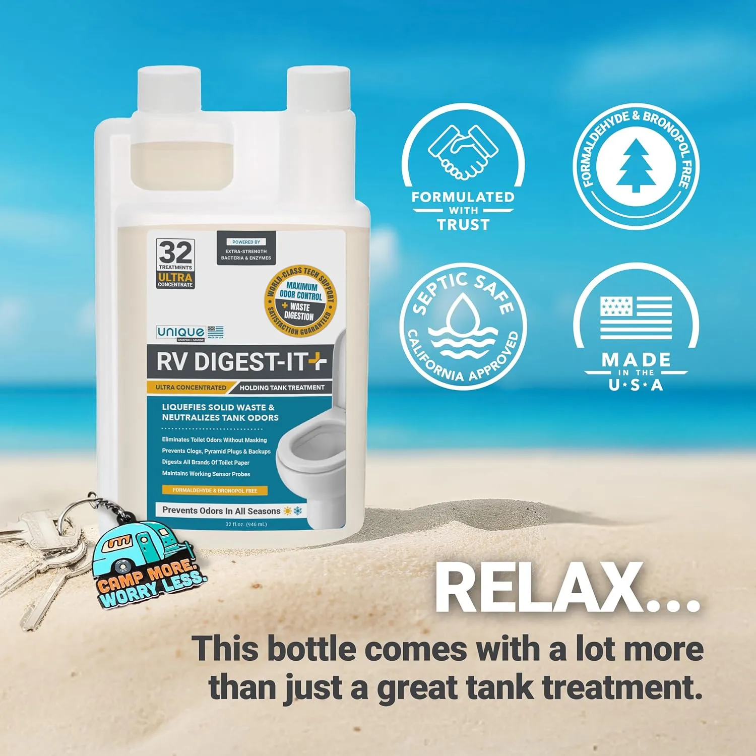 Unique RV Digest-It  Extra-Strength Ultra-Concentrate - 32 RV Toilet Treatments - Eliminates Smells and Liquifies Waste (32 oz)