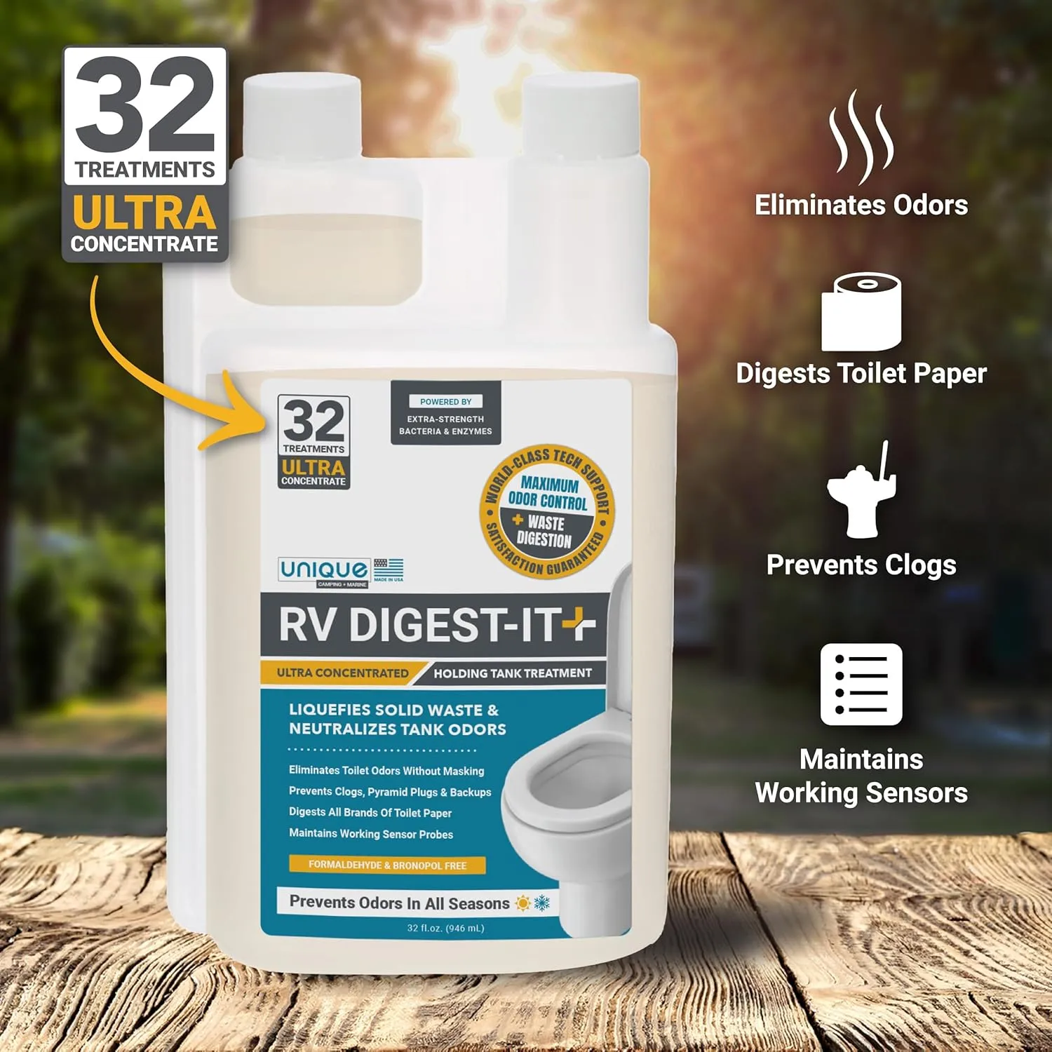 Unique RV Digest-It  Extra-Strength Ultra-Concentrate - 32 RV Toilet Treatments - Eliminates Smells and Liquifies Waste (32 oz)