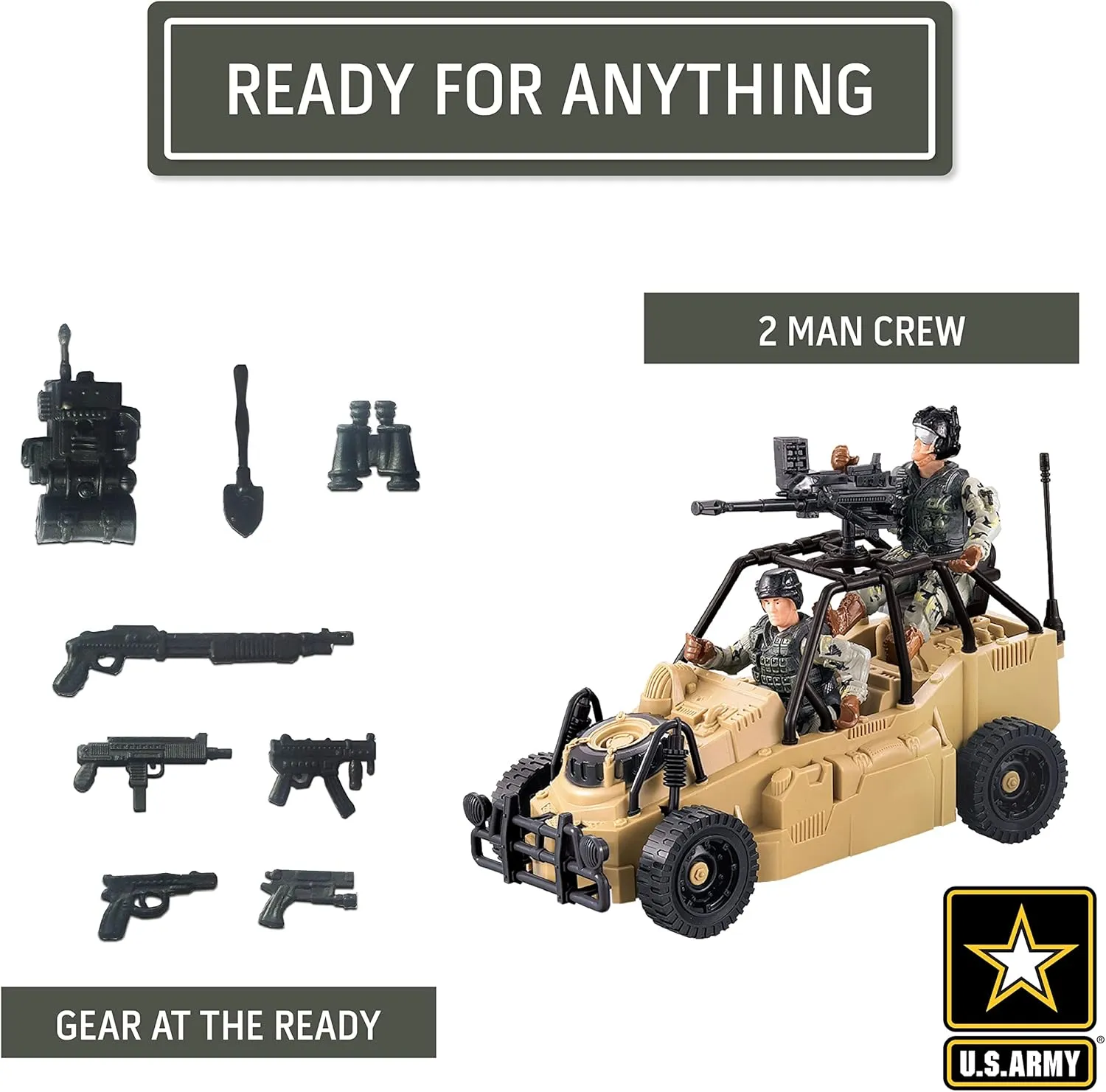 United States Army Rescue Force Soldier Toys & Military Vehicles - Helicopter & Desert Car, Artillery, Gear & Action Figure Playset, 3 