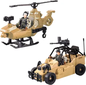 United States Army Rescue Force Soldier Toys & Military Vehicles - Helicopter & Desert Car, Artillery, Gear & Action Figure Playset, 3 
