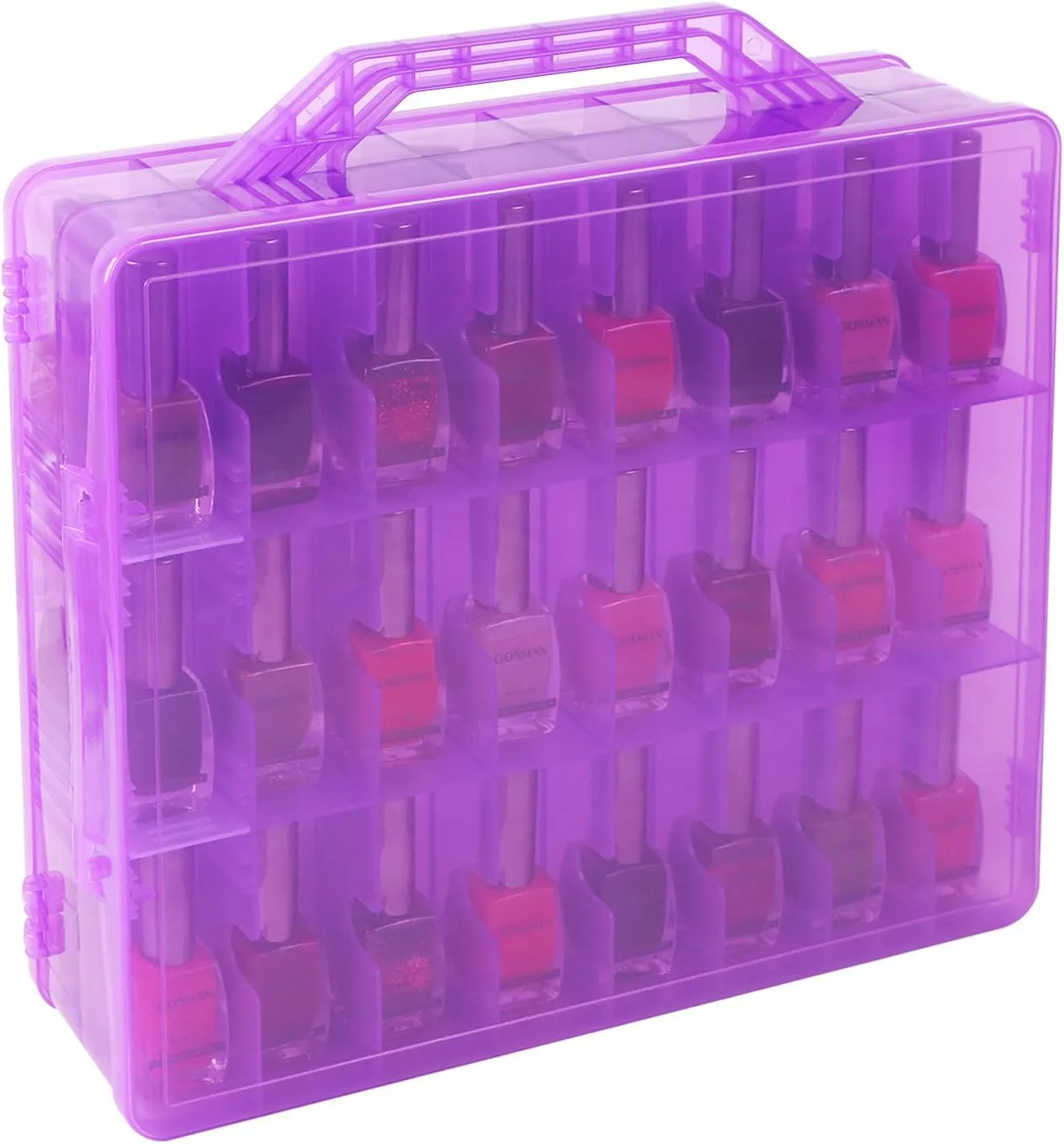 Universal Nail Polish Holder Gel Nail Polish Organizer Case for 48 Bottles Adjustable Dividers Space Saver,Double Sided Storage for Nail Bottles Mini Cars Threads Essential Oils (Purple)