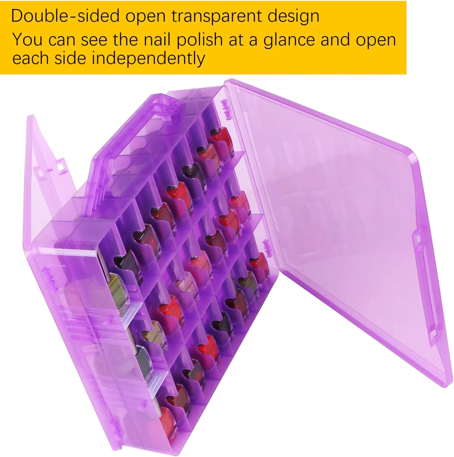 Universal Nail Polish Holder Gel Nail Polish Organizer Case for 48 Bottles Adjustable Dividers Space Saver,Double Sided Storage for Nail Bottles Mini Cars Threads Essential Oils (Purple)