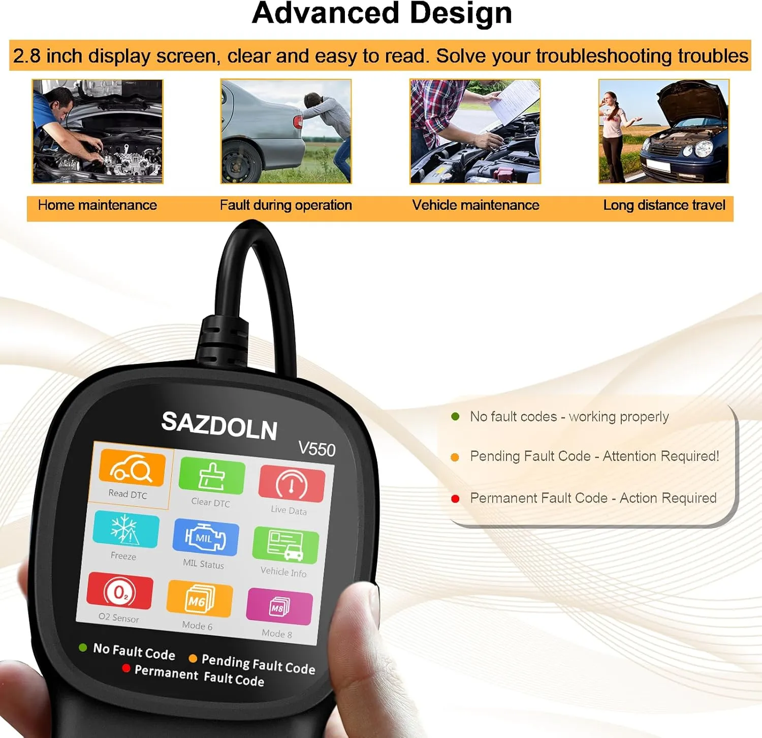 V550 OBD2-Scanner, Enhanced Car-Diagnostic-Tool Read & Clear Engine Fault Codes, CAN Scan Tool for All OBD2 Cars 1996 , 40,000 DTC, Live Data, Battery Tester (Black)