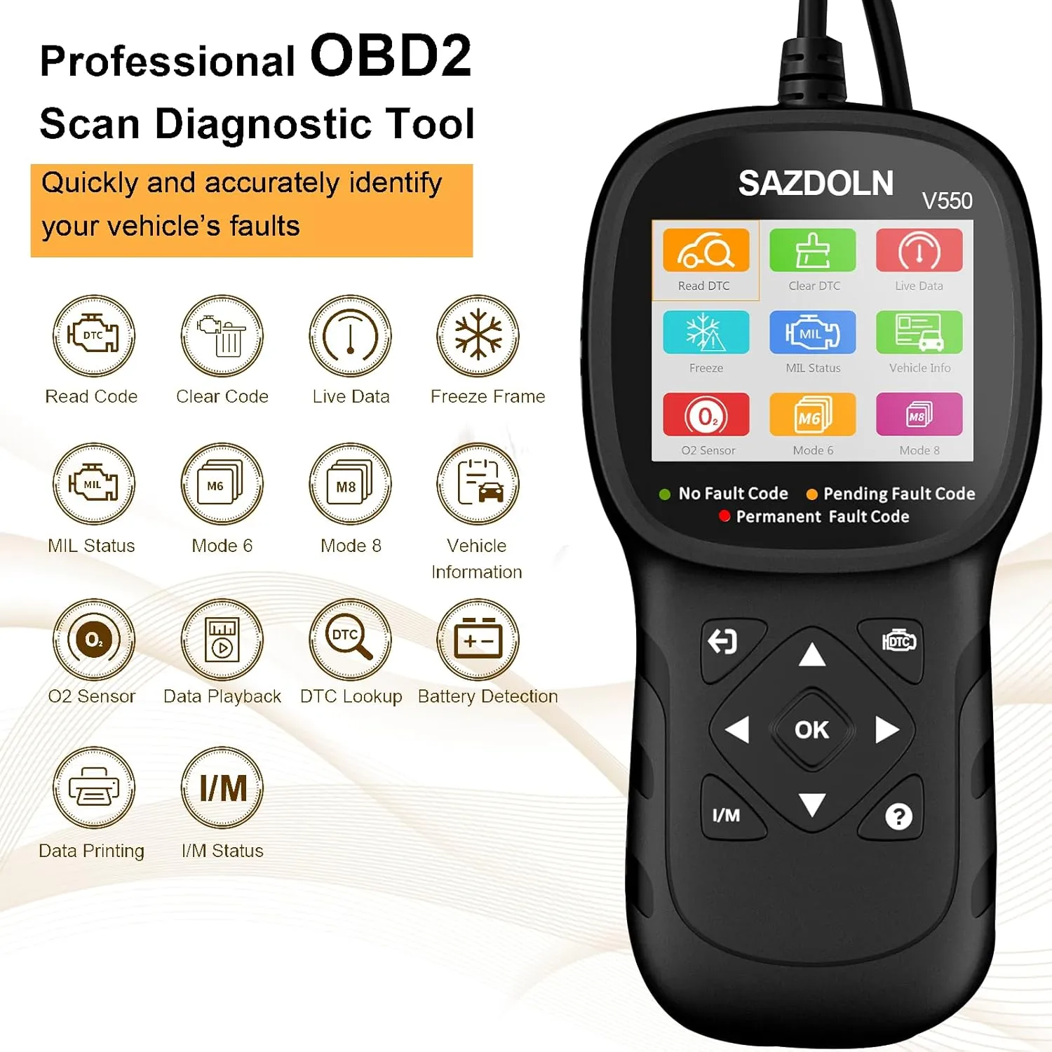 V550 OBD2-Scanner, Enhanced Car-Diagnostic-Tool Read & Clear Engine Fault Codes, CAN Scan Tool for All OBD2 Cars 1996 , 40,000 DTC, Live Data, Battery Tester (Black)