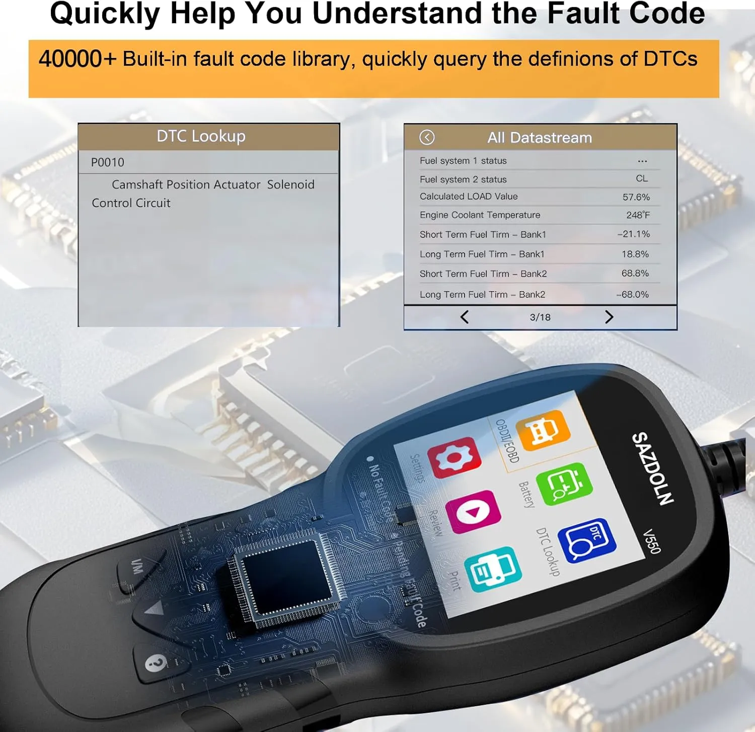 V550 OBD2-Scanner, Enhanced Car-Diagnostic-Tool Read & Clear Engine Fault Codes, CAN Scan Tool for All OBD2 Cars 1996 , 40,000 DTC, Live Data, Battery Tester (Black)