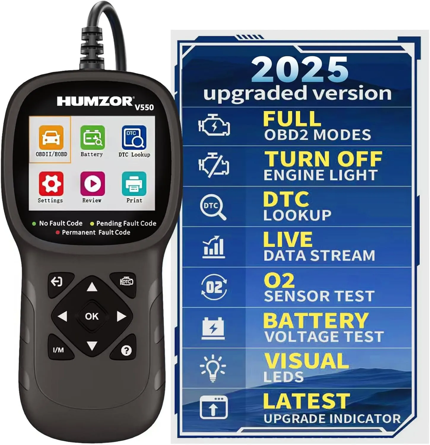 V550 OBD2-Scanner, Enhanced Car-Diagnostic-Tool Read & Clear Engine Fault Codes, CAN Scan Tool for All OBD2 Cars 1996 , 40,000 DTC, Live Data, Battery Tester (Black)