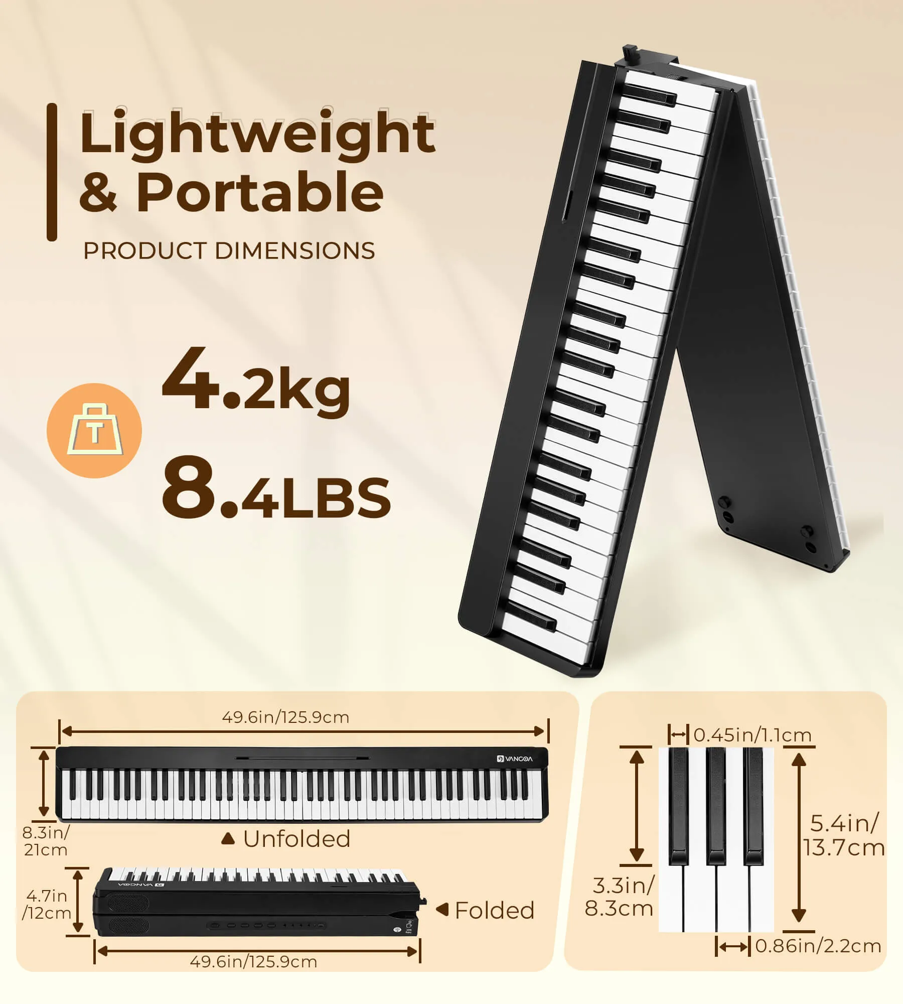 Vangoa VDP800 Portable Piano Keyboard, Folding Piano 88 Key Full Size Electric Keyboard Piano with MIDI Bluetooth, Foldable Piano Travel set with Headphones Carry-Bag for Adults, Beginners, Kids