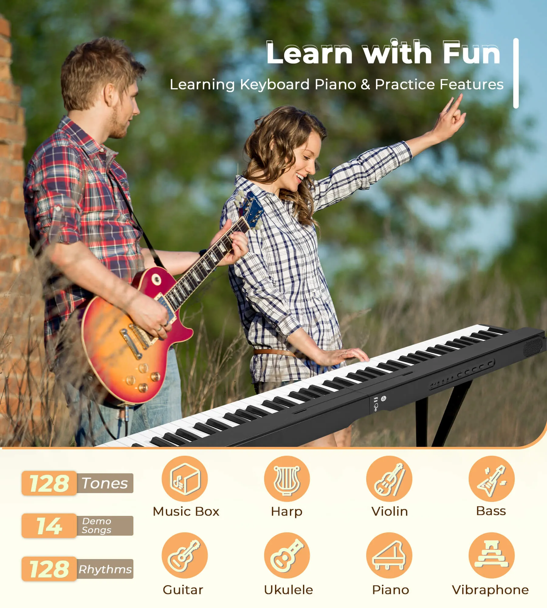 Vangoa VDP800 Portable Piano Keyboard, Folding Piano 88 Key Full Size Electric Keyboard Piano with MIDI Bluetooth, Foldable Piano Travel set with Headphones Carry-Bag for Adults, Beginners, Kids