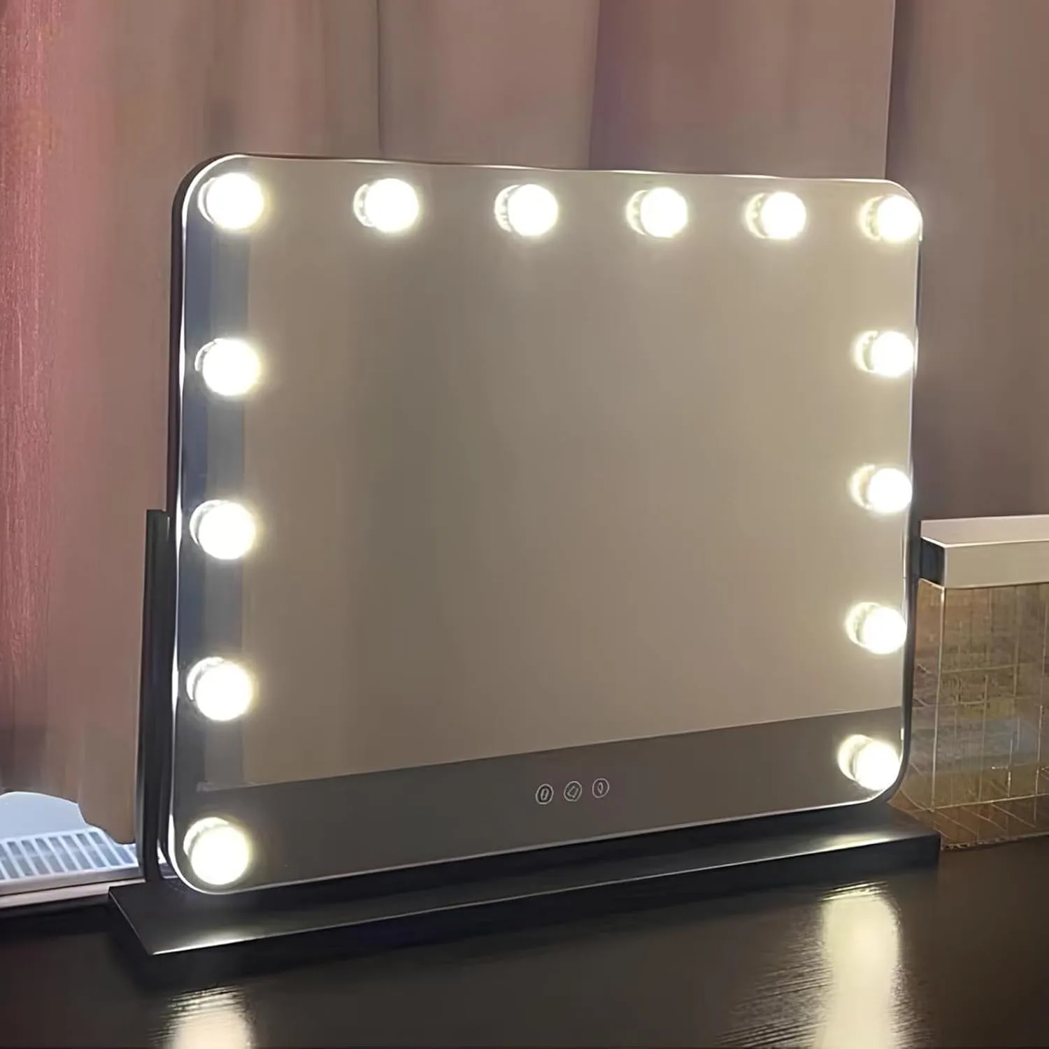 Vanity Mirror with Lights LED Makeup Mirror, Touch Screen Illuminated Smart Shaving Mirror, 3 Colors Dimmable, 360° Rotation(Black,52x60cm(20.5x23.6in))