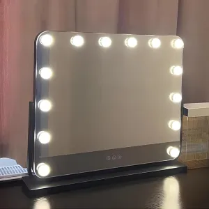 Vanity Mirror with Lights LED Makeup Mirror, Touch Screen Illuminated Smart Shaving Mirror, 3 Colors Dimmable, 360° Rotation(Black,52x60cm(20.5x23.6in))
