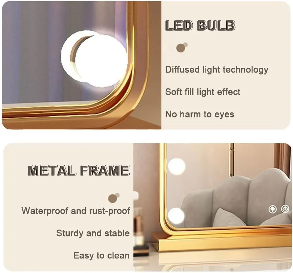 Vanity Mirror with Lights LED Makeup Mirror, Touch Screen Illuminated Smart Shaving Mirror, 3 Colors Dimmable, 360° Rotation(White,42x50cm(16.5x19.7in))
