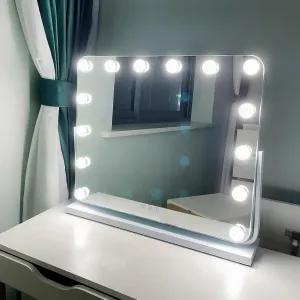 Vanity Mirror with Lights LED Makeup Mirror, Touch Screen Illuminated Smart Shaving Mirror, 3 Colors Dimmable, 360° Rotation(White,42x50cm(16.5x19.7in))