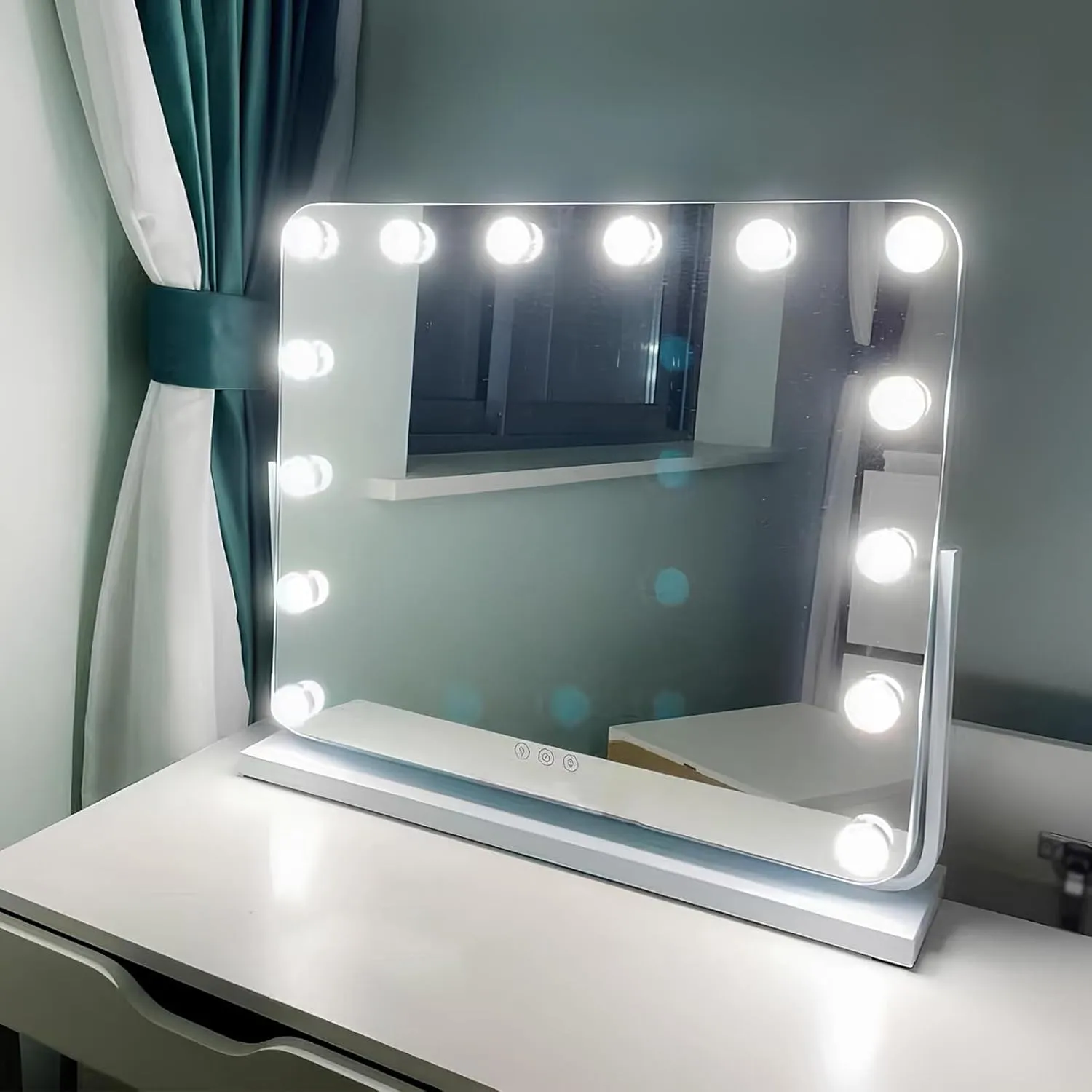 Vanity Mirror with Lights LED Makeup Mirror, Touch Screen Illuminated Smart Shaving Mirror, 3 Colors Dimmable, 360° Rotation(White,42x50cm(16.5x19.7in))