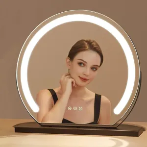 Vanity Mirror With Lights, Tabletop Makeup Mirror，Vanity Dressing Table Mirror With Light 3 Color, Desk Mirror With Led Vanity Make Up With Smart Touch Control, 360°Rotating Cosmetic Mirror(Black,50cm