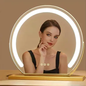 Vanity Mirror With Lights, Tabletop Makeup Mirror，Vanity Dressing Table Mirror With Light 3 Color, Desk Mirror With Led Vanity Make Up With Smart Touch Control, 360°Rotating Cosmetic Mirror(Gold,40cm)