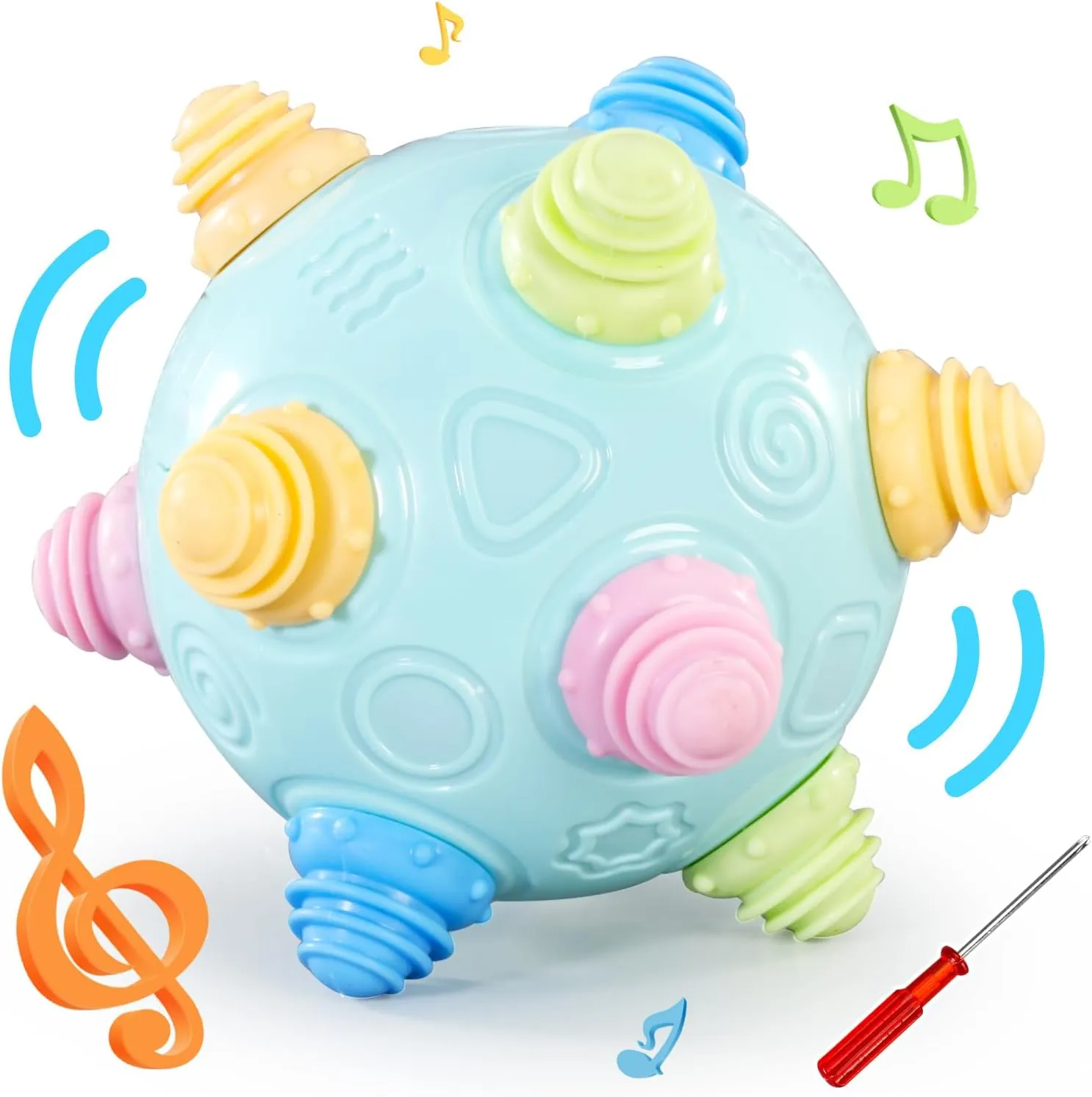 VANLINNY Toddlers Baby Music Shake Ball Toy Bumble Ball for Babies,Dancing Bumpy & Interactive Sounds Crawl Toy, Best Bouncing Sensory Learning Gift for 3  Year Old Boys&Girls.