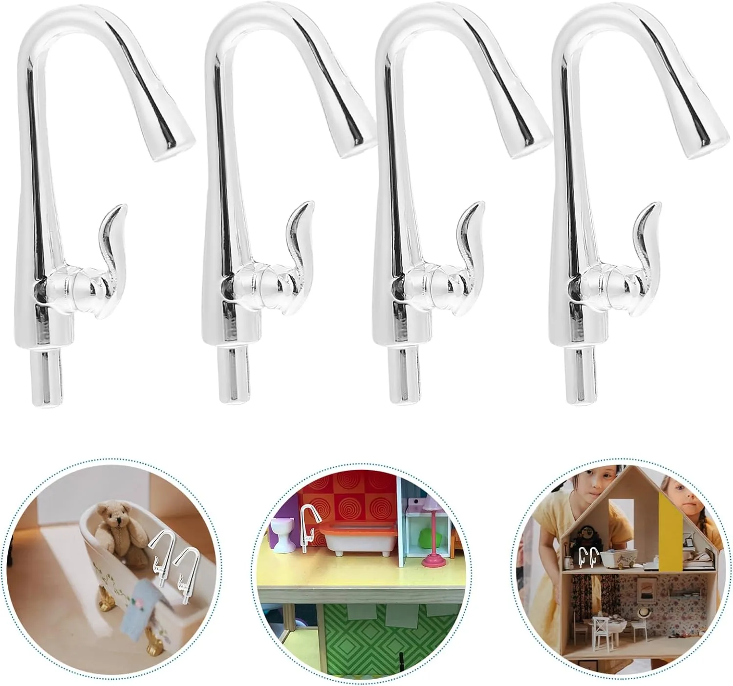 VANZACK 5sets Mini Doll House Accessory Miniature Faucet Mini Bathroom Sink Realistic Design Plastics Material 4pcs*5