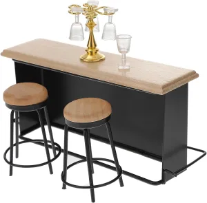 VANZACK 8pcs Set Miniature Dollhouse Bar Set with Wine Holder Cup Rack Stools Counter Realistic Furniture for Dollhouses for Home Decor