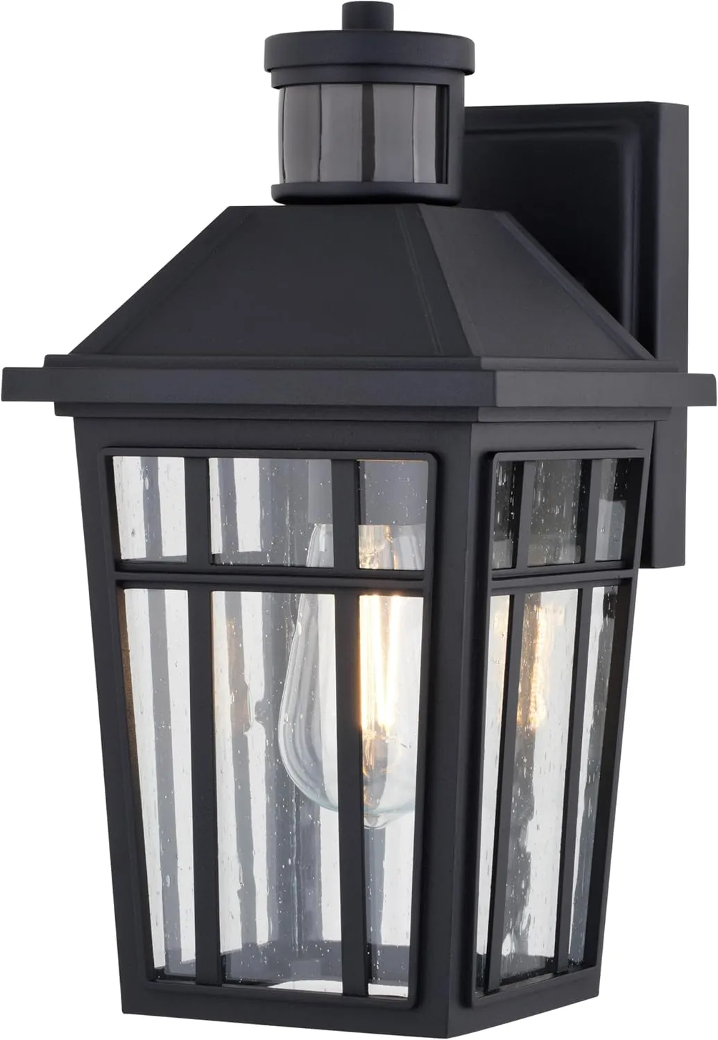 VAXCEL Garfield Park Aluminum Matte Black Motion Sensor Dusk to Dawn Outdoor Wall Light with Clear Seeded Glass and Energy-Efficient LED Lighting