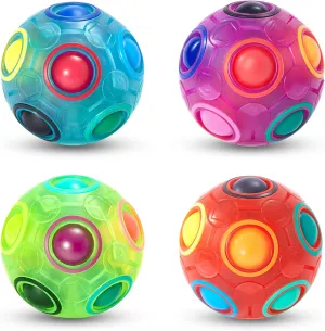 Vdealen Magic Rainbow Puzzle Ball, Fidget Ball Puzzle Game Fun Stress Reliever Magic Ball Brain Teaser Fidget Toys for Children Teens & Adults-4 Pack