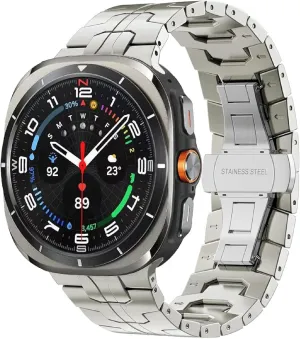 VeveXiao Rugged Stainless Steel Band Compatible with Samsung Galaxy Watch 7 Ultra Band, Metal Link Replacement Band for Galaxy Watch 7 Ultra 47mm 2024 Men Women Strap