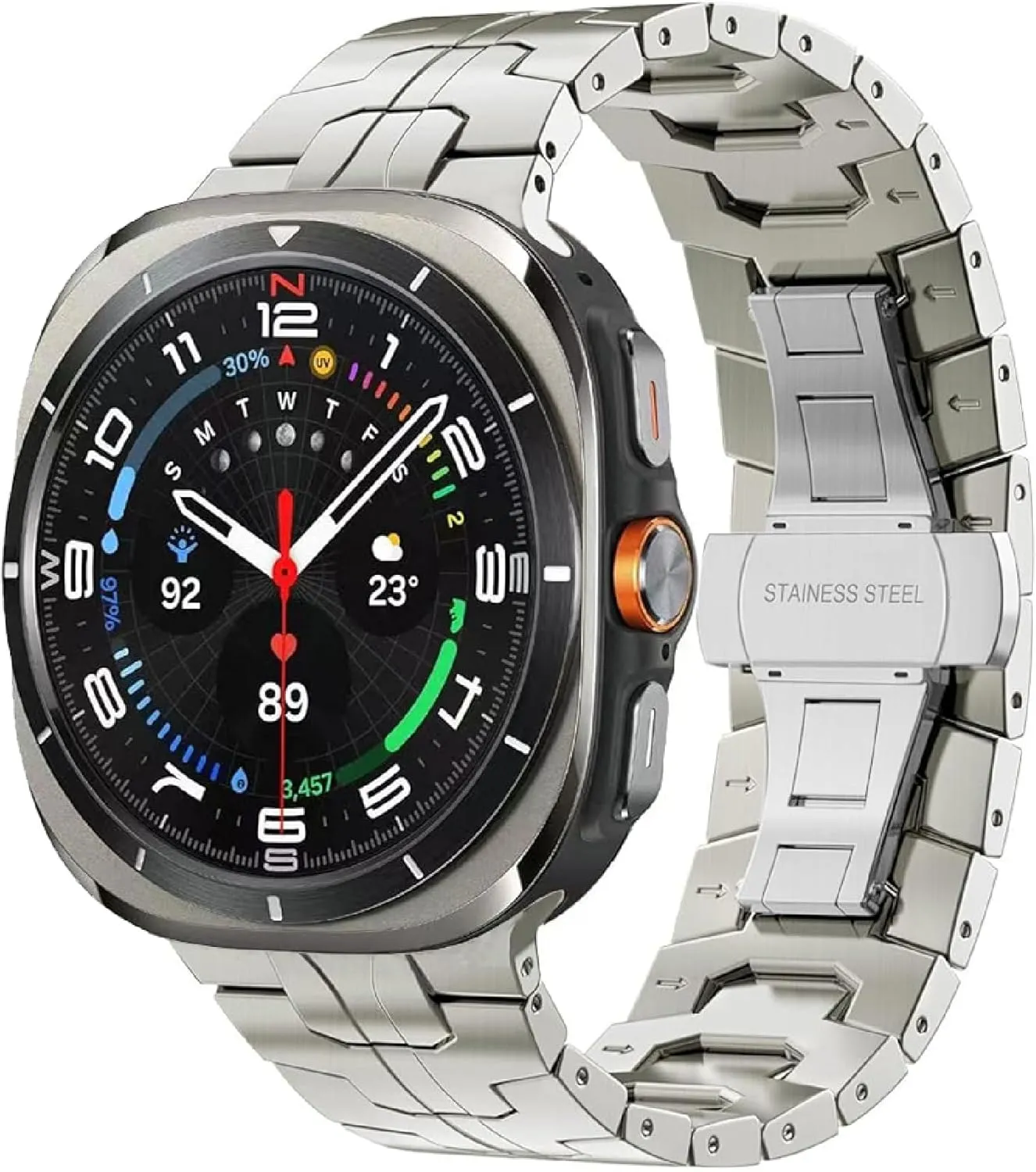 VeveXiao Rugged Stainless Steel Band Compatible with Samsung Galaxy Watch 7 Ultra Band, Metal Link Replacement Band for Galaxy Watch 7 Ultra 47mm 2024 Men Women Strap