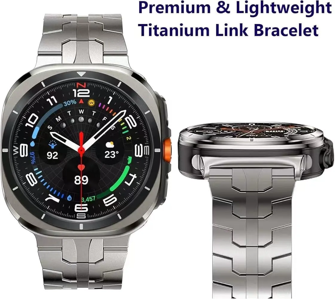 VeveXiao Rugged Stainless Steel Band Compatible with Samsung Galaxy Watch 7 Ultra Band, Metal Link Replacement Band for Galaxy Watch 7 Ultra 47mm 2024 Men Women Strap