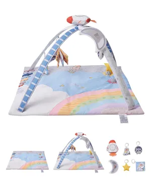 VEVOR Baby Play Gym Mat, Tummy Time Mat with 6 Sensory Toys, Baby Activity Mat with Light-up Musical Rocket Toy for 0-18 Month Newborn Infant, Baby Essential Gift for Sensory & Motor Skill Development