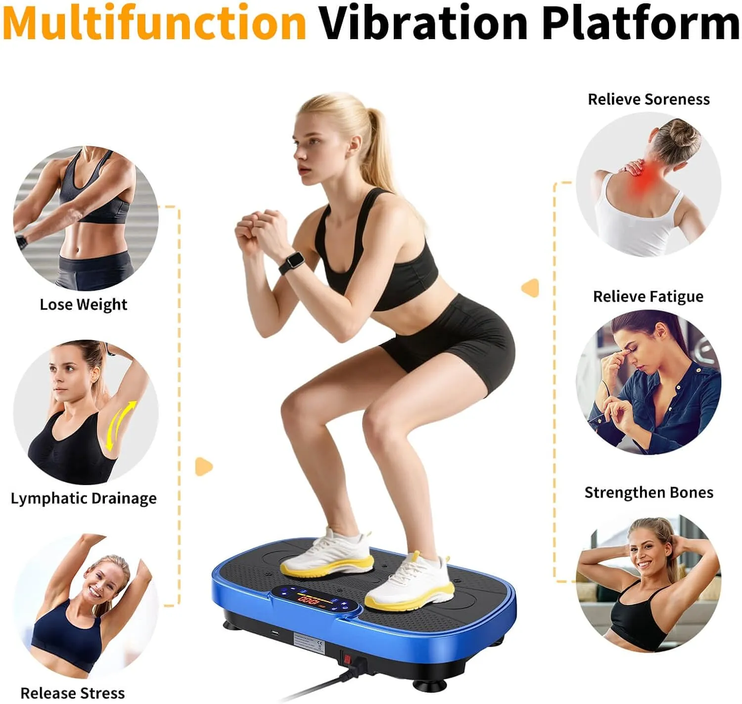 Vibration Plate Exercise Machine, Vibrating Plate Machine with Bluetooth for Lymphatic Drainage, Vibration Platform for Women Men Full Body Weight Loss