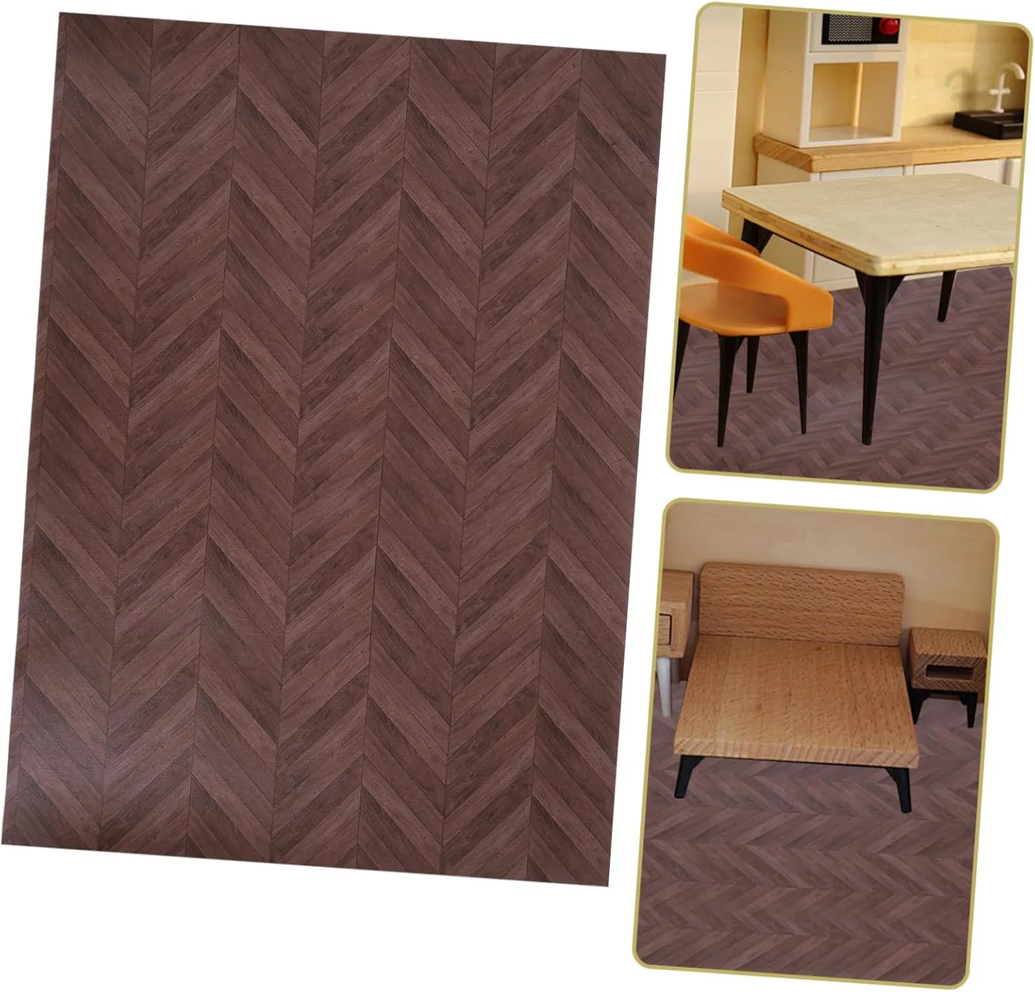 VICASKY 2pcs Miniature Floorboard Doll House Flooring Simulated Tile Ornament Deep Herringbone Decoration for Dollhouse Scenery Layout