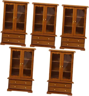 VICASKY 5pcs Doll House Miniature Bookshelf Wooden Bookcase Miniature Furniture Set Dollhouse Decor Mini Bookshelf