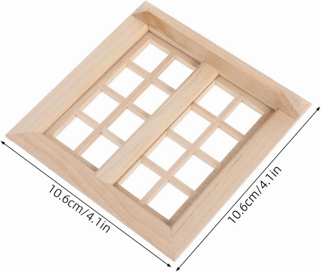 VICASKY 4pcs Miniature Wooden Window Model for Dollhouse Unfinished Decorative Accessory for Plaything DIY Craft Mini House Adornment for Miniature Models and Landscapes