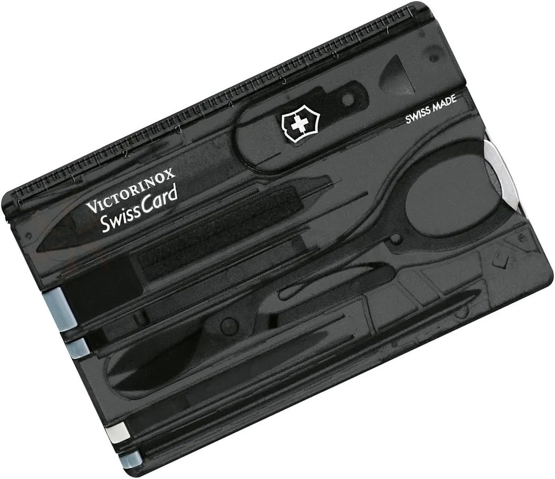 Victorinox Swiss Card Classic Swiss Army Knife, 10 Functions, Swiss Made Pocket Knife with Scissors and Pressurized Ballpoint Pen - Onyx