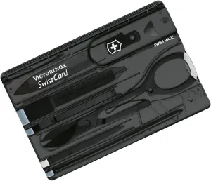 Victorinox Swiss Card Classic Swiss Army Knife, 10 Functions, Swiss Made Pocket Knife with Scissors and Pressurized Ballpoint Pen - Onyx