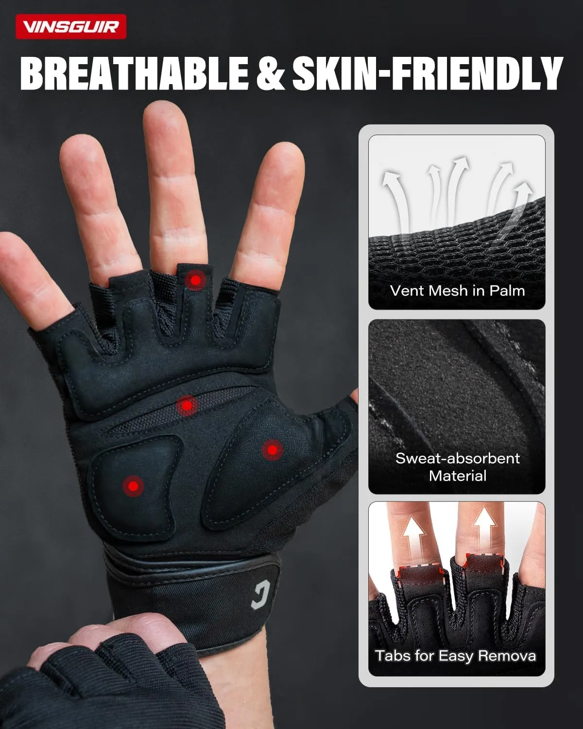 VINSGUIR Weight Lifting Gloves with Wrist Support for Men and Women - Gym, Training, Cycling, Pull-ups, Rowing, Climbing