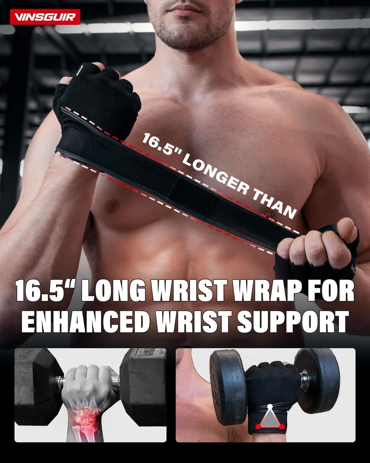 VINSGUIR Weight Lifting Gloves with Wrist Support for Men and Women - Gym, Training, Cycling, Pull-ups, Rowing, Climbing