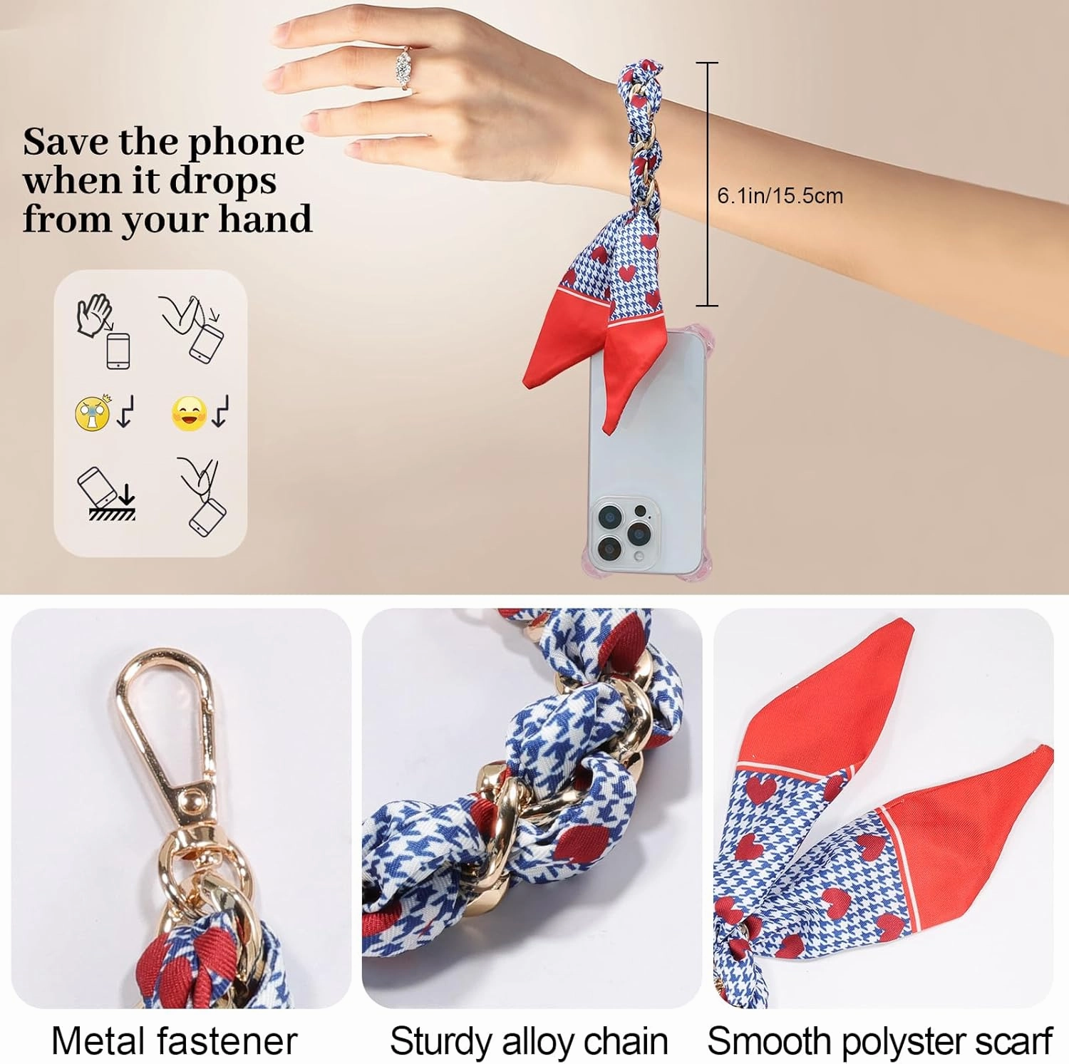 Vintage Phone Charm for Women Anti Dorp Phone Wristlet Hands-free Phone Charms Strap Compatible with All Smartphones