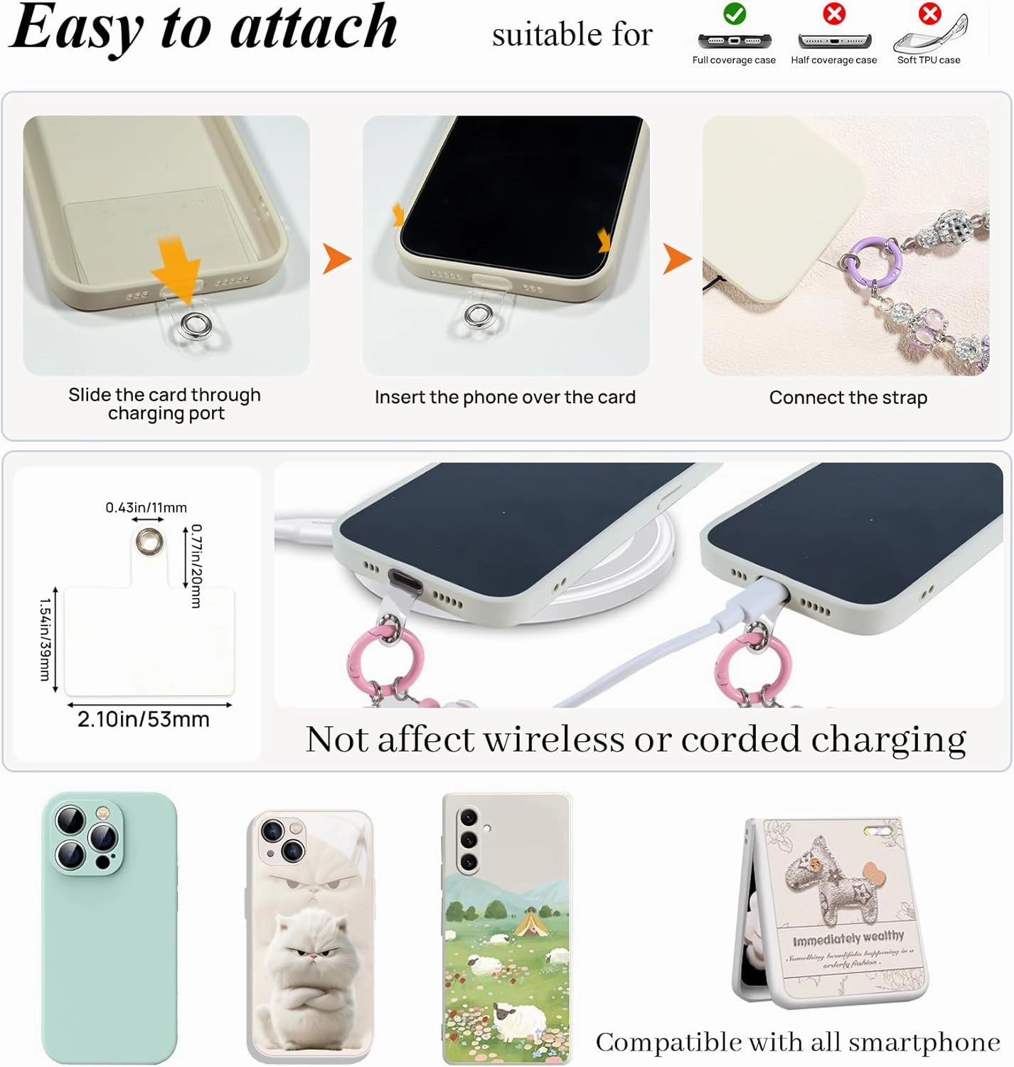 Vintage Phone Charm for Women Anti Dorp Phone Wristlet Hands-free Phone Charms Strap Compatible with All Smartphones