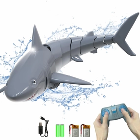 VOLANTEXRC Remote Control Shark Toys for Kids, 1:18 Scale High Simulation RC Shark for Pool, Electric Megalodon Toys with Light&2 Batteries for Boys and Girls Age 6  (with 2 Batteries)