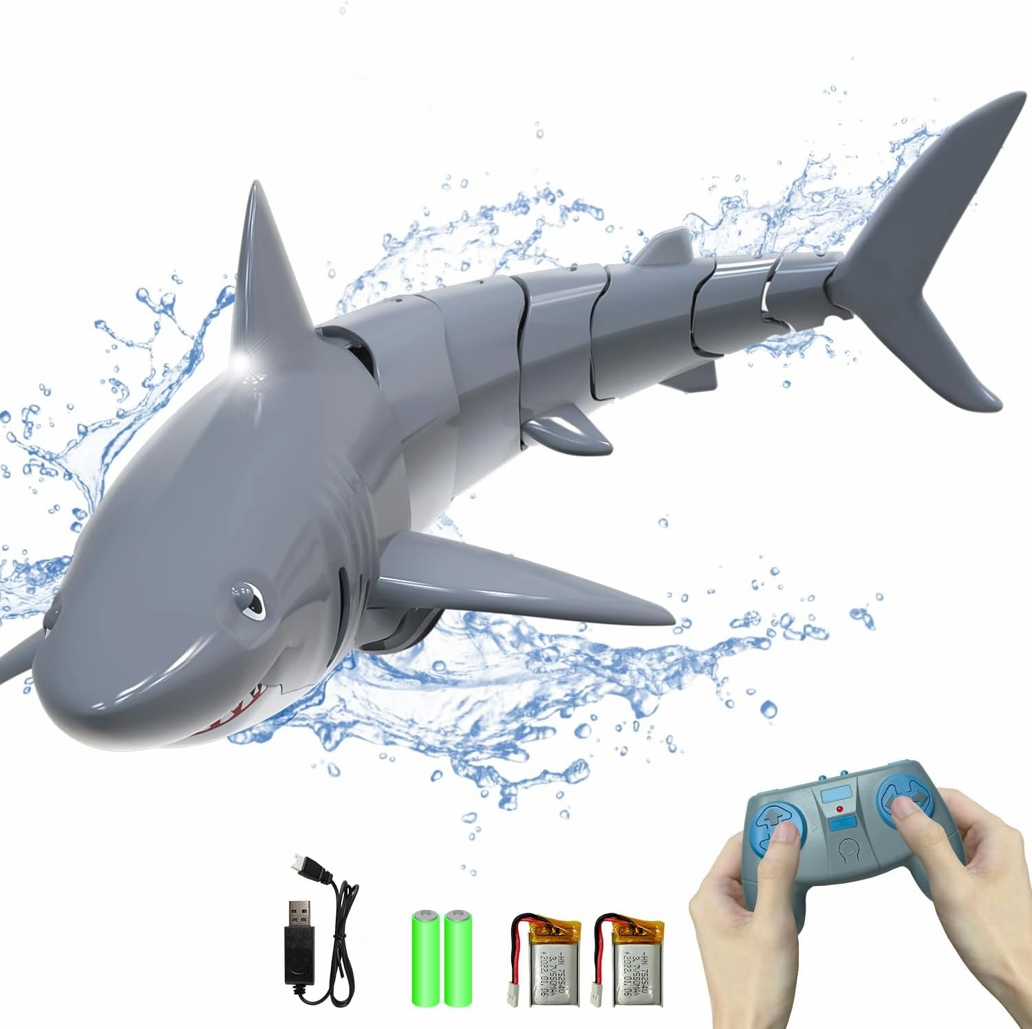 VOLANTEXRC Remote Control Shark Toys for Kids, 1:18 Scale High Simulation RC Shark for Pool, Electric Megalodon Toys with Light&2 Batteries for Boys and Girls Age 6  (with 2 Batteries)