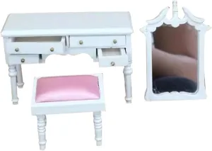 VOSAREA 1set Scale White Miniature Dollhouse Vanity Set with Stool Elegant Dressing Table for Bedroom Scene Decoration and Collectible Display