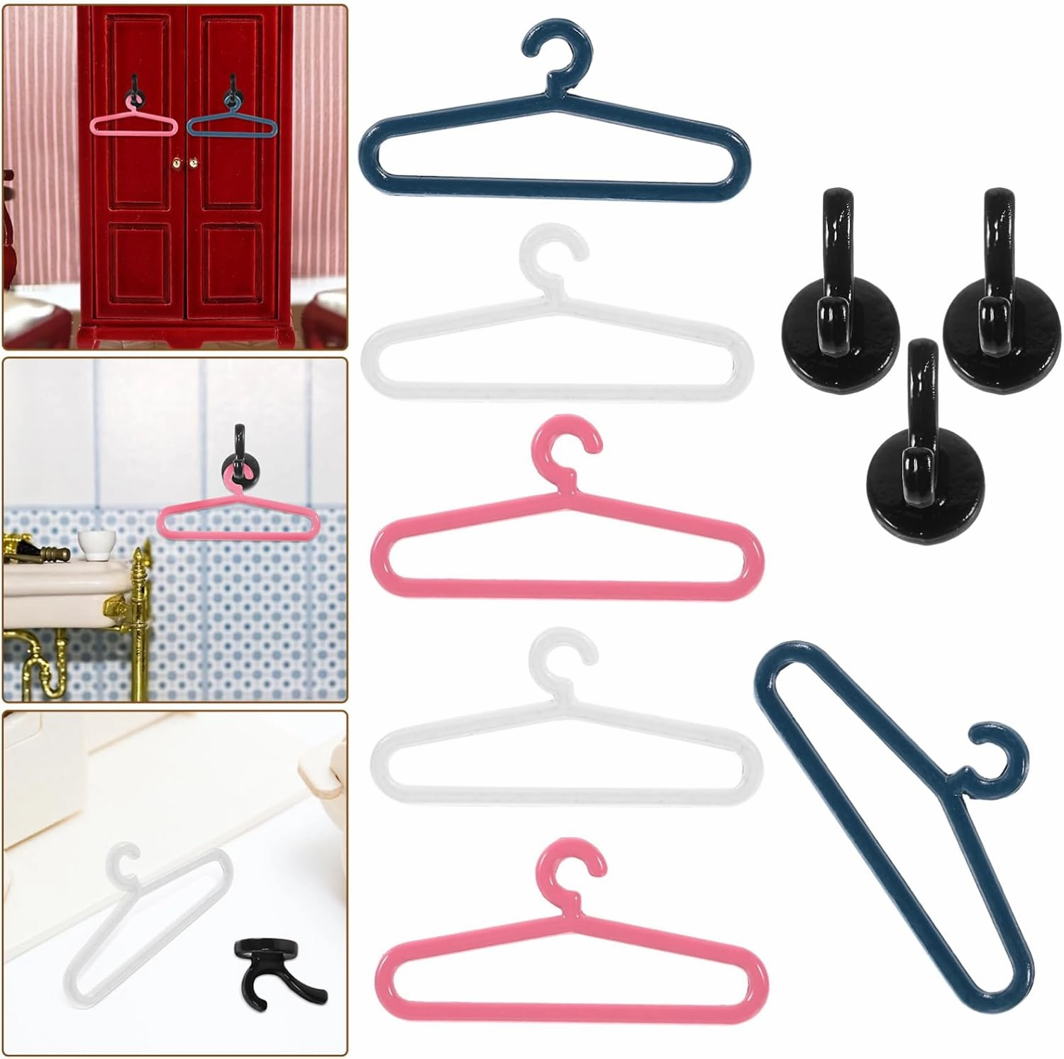 VOSAREA 5sets Miniature Dollhouse Hangers Hooks Clothes Hangers for Doll Clothes for Dollhouse Decor and Accessories Space-Saving Design Adorable Wardrobe