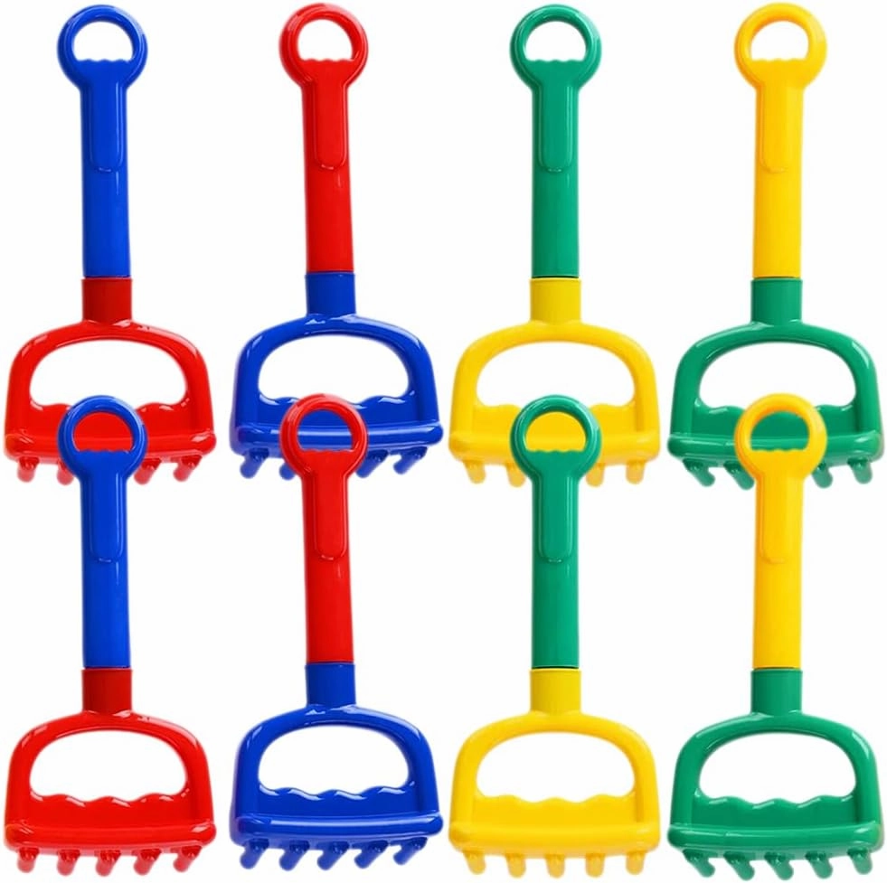 Wakauto 8 Pieces Kids Beach Toys Sand Set Colorful Plastic Rake Lightweight and Portable Sand Toy Play Fun for Teens Boys and Girls Garden Summer Beach