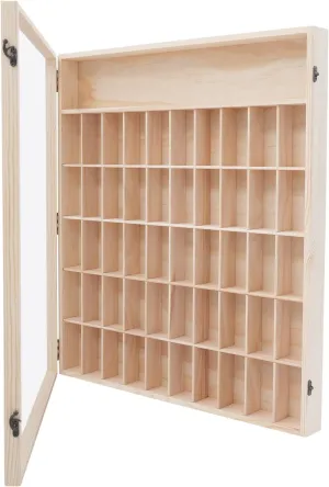 Wall-Mount Wooden Minifigure Display Cabinet with Door - 6-Tier 50 Compartments Modern Pine Wood Case for Collectibles, Action Figures, Toys, Lockable Door